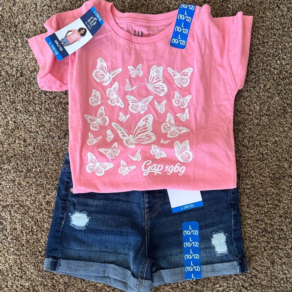 GAP Kids Pink Butterfly Tee & denim shorts